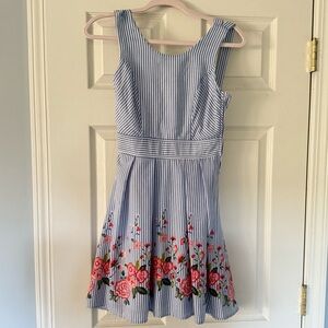 Trixxi Blue Striped‎ Floral Embroidered Fit & Flare Dress Size 3 Sleeveless